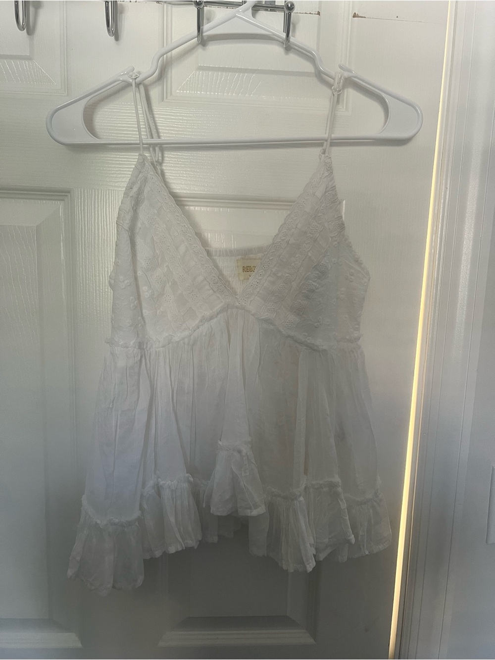 Rebellion White Lace-Trim Spaghetti Strap Camisole